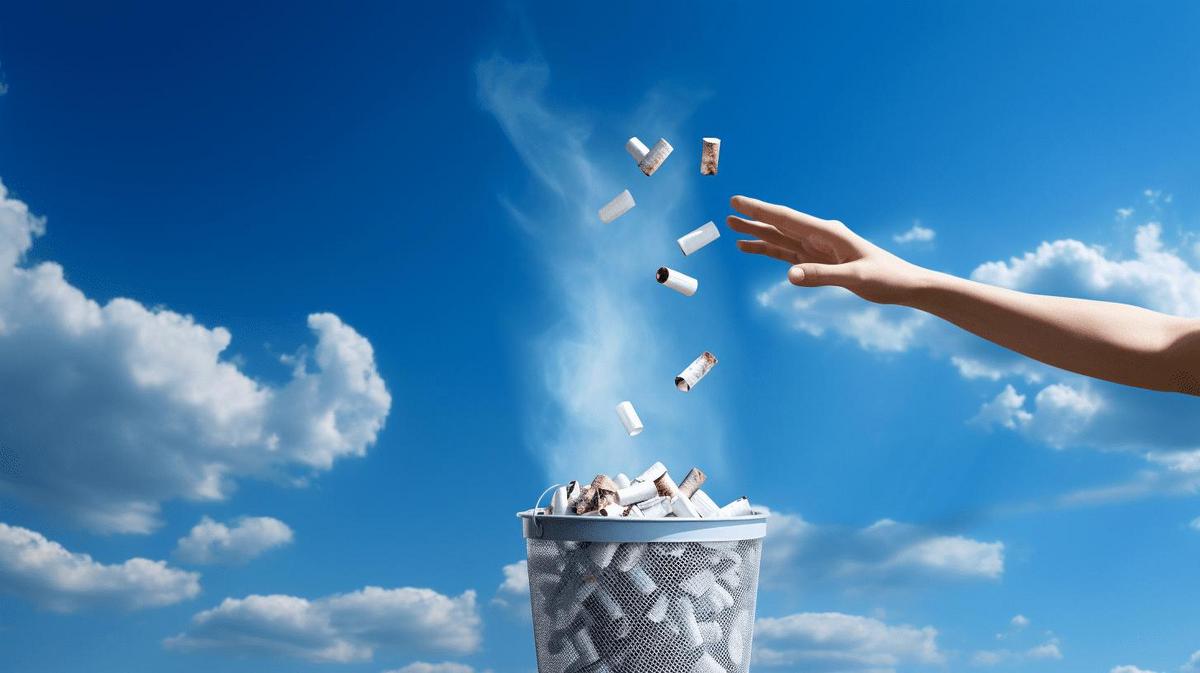 Cigarette being discarded in a designated container.