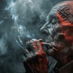 Photograph: Smoker engulfed in toxic smoke portrays harrowing effects of smoking on health.