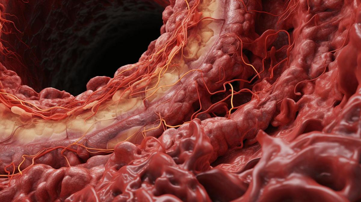 Gambar penyakit Aterosklerosis yang menunjukkan penyempitan pembuluh darah oleh plak kolesterol.