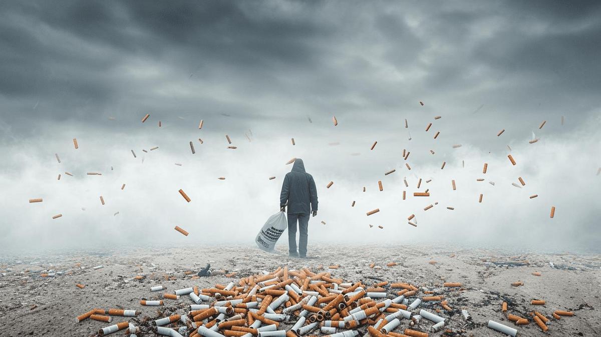 Responsibility of smokers reduces cigarette butt pollution.