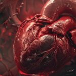 Hyperrealistic depiction of a beating heart from within, showcasing intricate details and vibrant red blood flow.