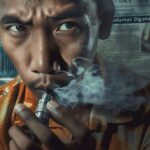 Close-up portrait of a contemplative person holding an e-cigarette, invoking concerns on safety.