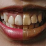 Close-up photograph depicting the contrast between a healthy smile and the effects of smoking in Malaysia.