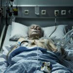 A solemn photograph depicting the harsh health consequences of smoking in a hospital room.