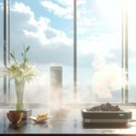 A serene home with open windows, natural air fresheners, and an advanced air purifier.