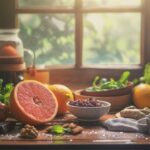 Image alt text: "Hyperrealistic photograph showcasing foods that support quitting smoking in a tranquil kitchen."