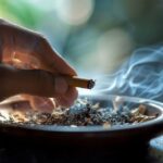 Alt text: "Close-up of hand firmly snuffing out cigarette in ashtray, symbolizing decisive action to quit smoking."