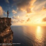 "Former smoker triumphs at sunrise, breaking cigarette amidst inspiring ocean view."